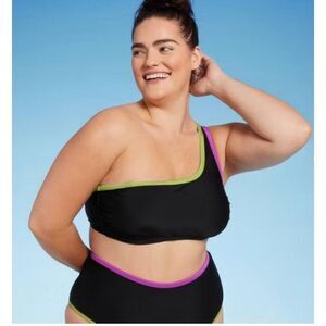 NWT Shade & Shore Contrast Binding One Shoulder Bralette Bikini Top